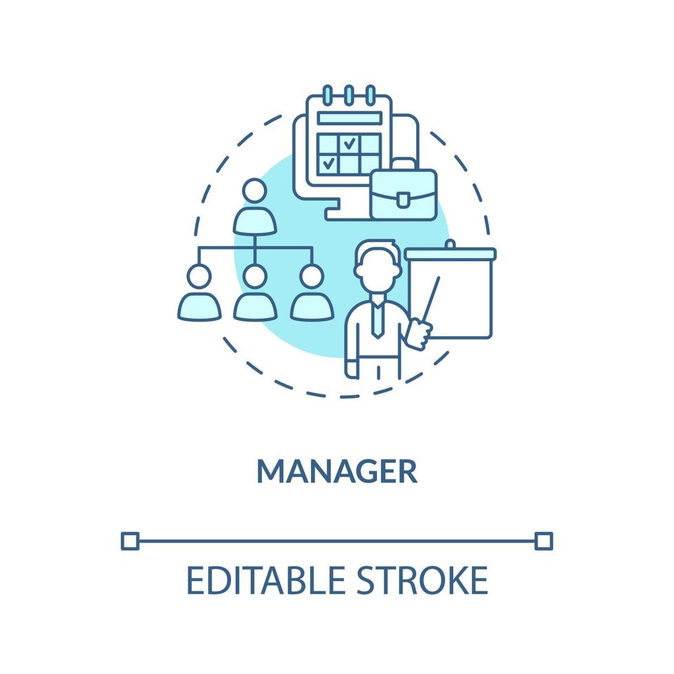 Manager turquoise concept icon. Administration and control. Business career abstract idea thin line illustration. Isolated outline drawing. Editable stroke. Roboto-Medium, Myriad Pro-Bold fonts used vector