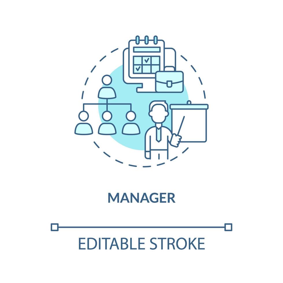 icono de concepto turquesa del administrador. administración y control. carrera empresarial idea abstracta ilustración de línea delgada. dibujo de contorno aislado. trazo editable. roboto-medium, innumerables fuentes pro-bold utilizadas vector