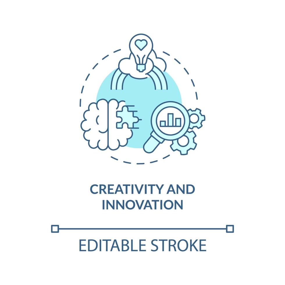 Creativity and innovation turquoise concept icon. Business management skills abstract idea thin line illustration. Isolated outline drawing. Editable stroke. Roboto-Medium, Myriad Pro-Bold fonts used vector