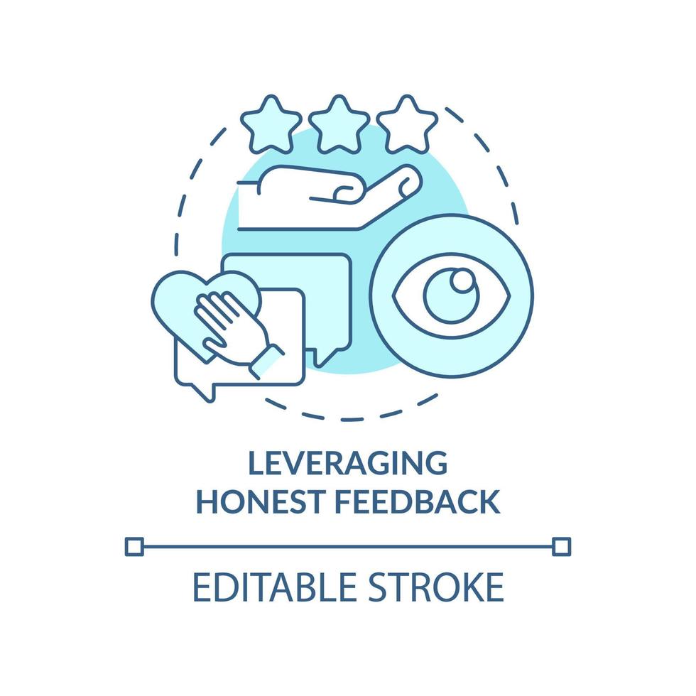 Leveraging honest feedback turquoise concept icon. Business transparency abstract idea thin line illustration. Isolated outline drawing. Editable stroke. Roboto-Medium, Myriad Pro-Bold fonts used vector