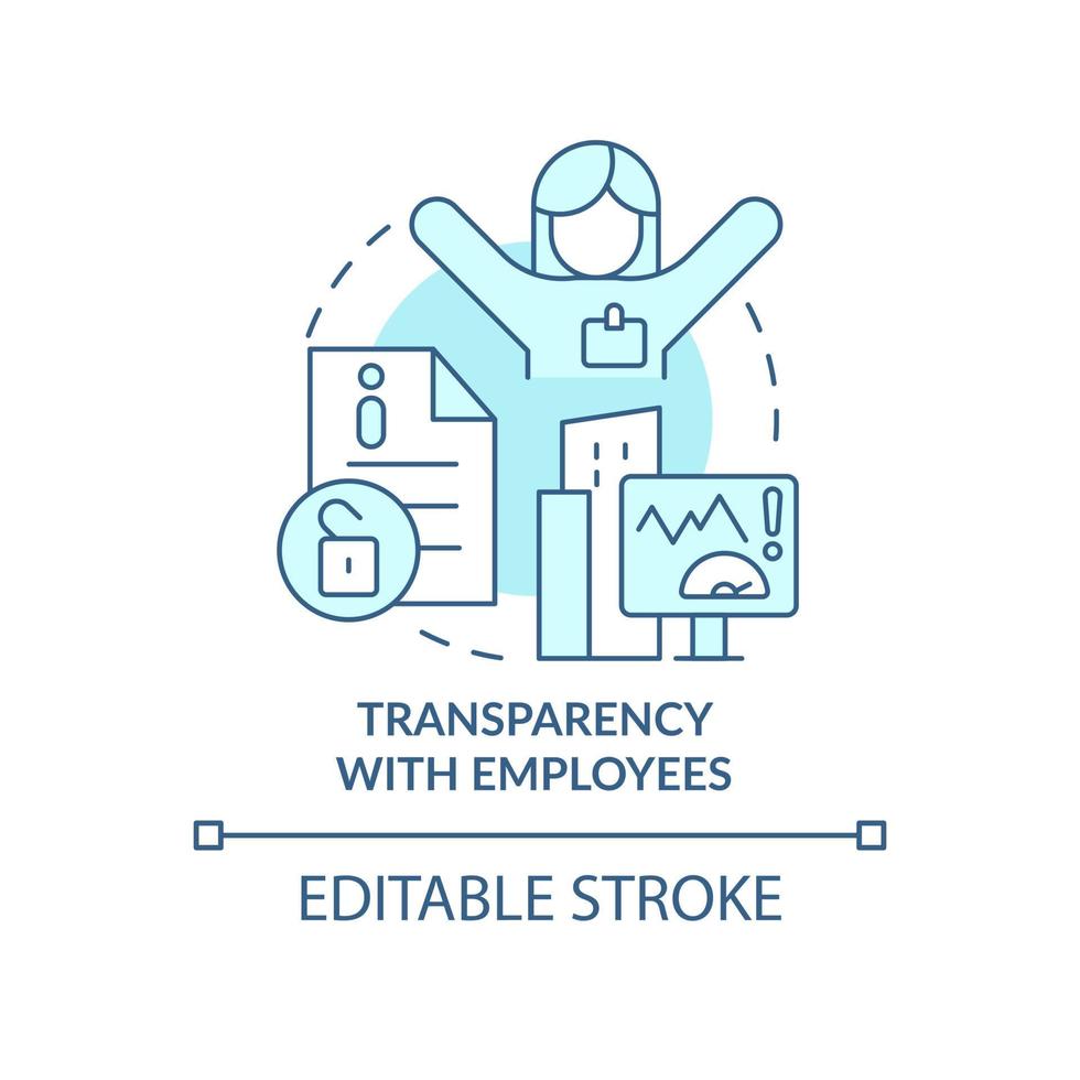 Transparency with employee turquoise concept icon. Motivation in workplace abstract idea thin line illustration. Isolated outline drawing. Editable stroke. Roboto-Medium, Myriad Pro-Bold fonts used vector