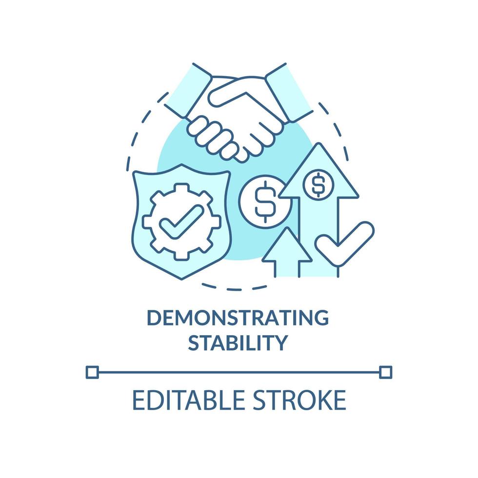 Demonstrating stability turquoise concept icon. Business openness benefits abstract idea thin line illustration. Isolated outline drawing. Editable stroke. Roboto-Medium, Myriad Pro-Bold fonts used vector