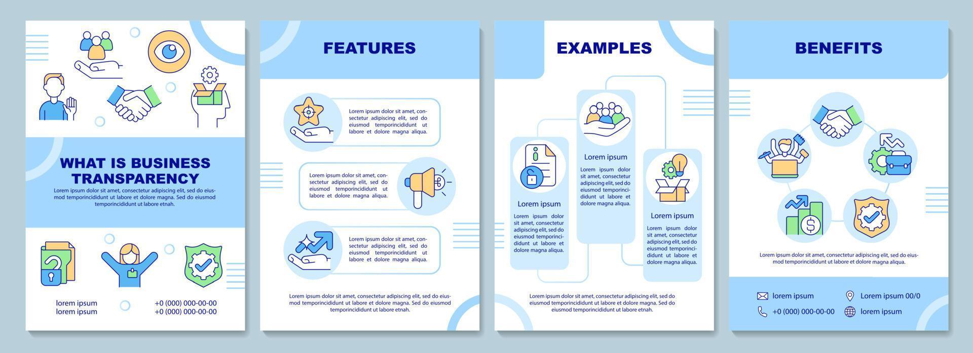 ¿Qué es la plantilla de folleto azul de transparencia empresarial? diseño de impresión de folletos con iconos lineales. diseños vectoriales para presentación, informes anuales, anuncios. arial-black, innumerables fuentes pro-regulares utilizadas vector