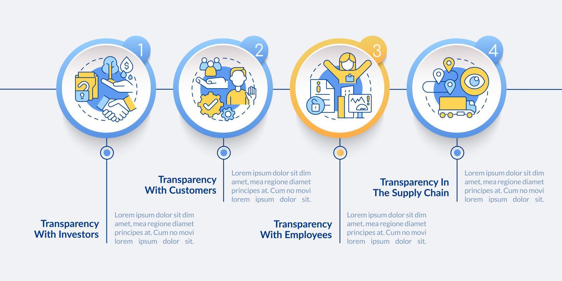 Examples of transparency circle infographic template. Business type. Data visualization with 4 steps. Process timeline info chart. Workflow layout with line icons. Lato-Bold, Regular fonts used vector