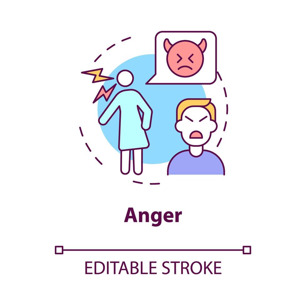 Anger concept icon. Non acceptance of divorce. Mental stage abstract idea thin line illustration. Isolated outline drawing. Editable stroke. Roboto-Medium, Myriad Pro-Bold fonts used vector