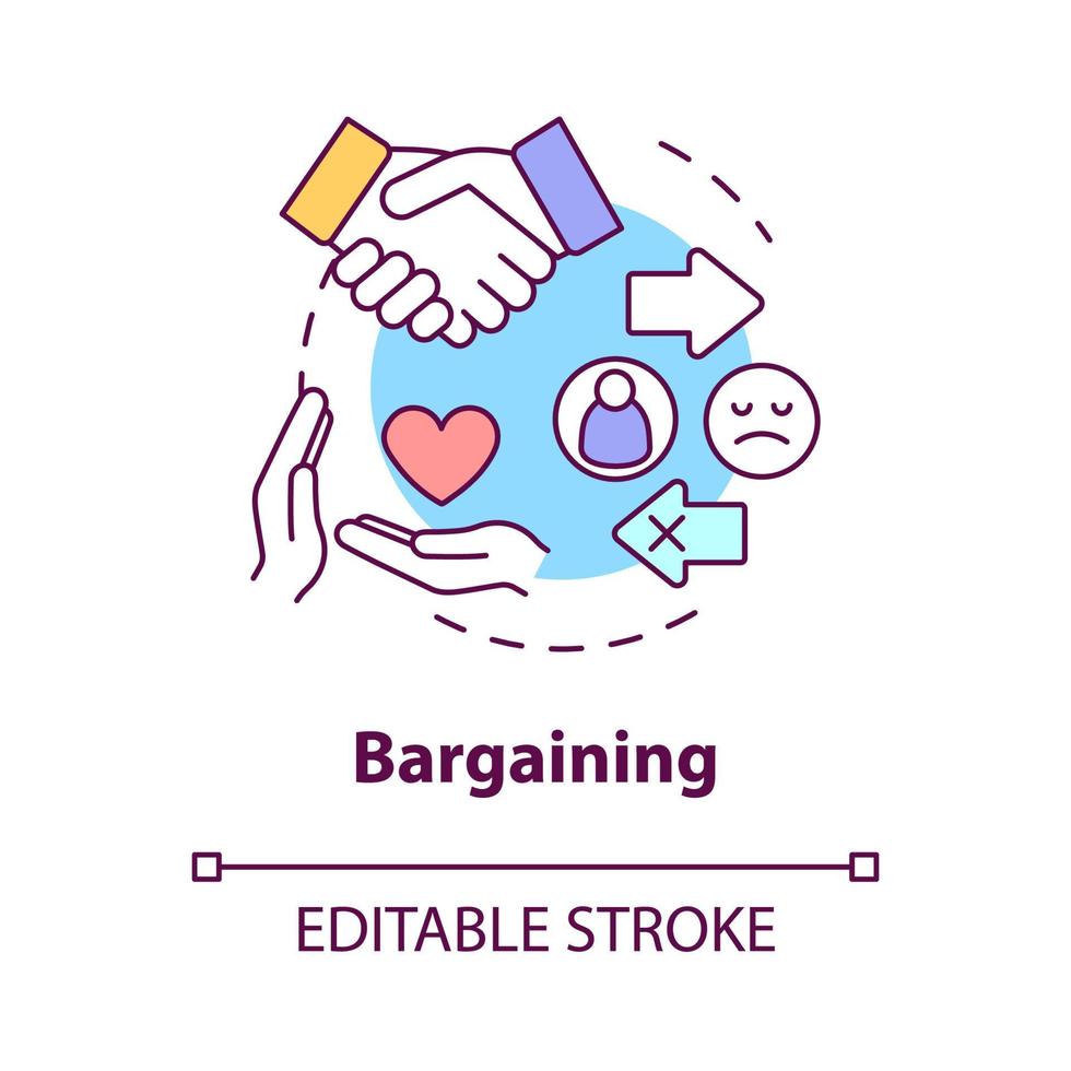 Bargaining concept icon. Trying to get relationship back. Divorce stage abstract idea thin line illustration. Isolated outline drawing. Editable stroke. Roboto-Medium, Myriad Pro-Bold fonts used vector