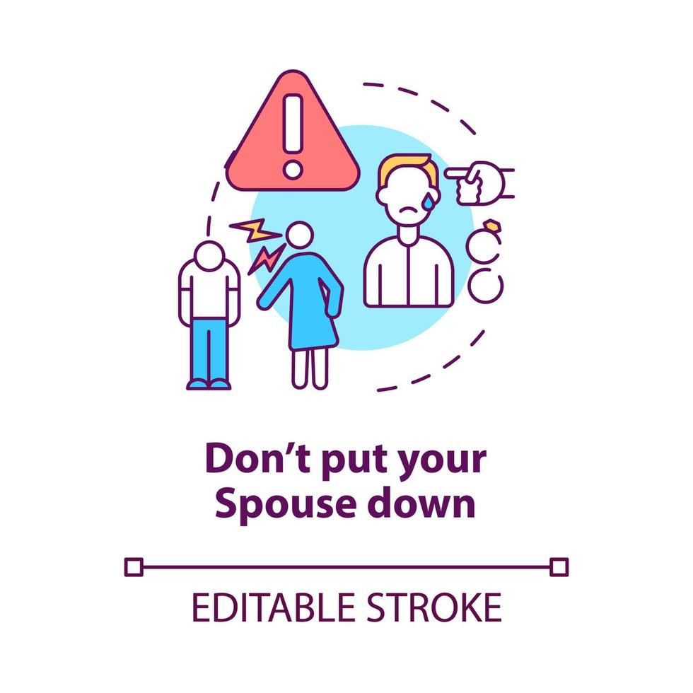 Dont put your spouse down concept icon. Respect partner. Safe divorce abstract idea thin line illustration. Isolated outline drawing. Editable stroke. Roboto-Medium, Myriad Pro-Bold fonts used vector