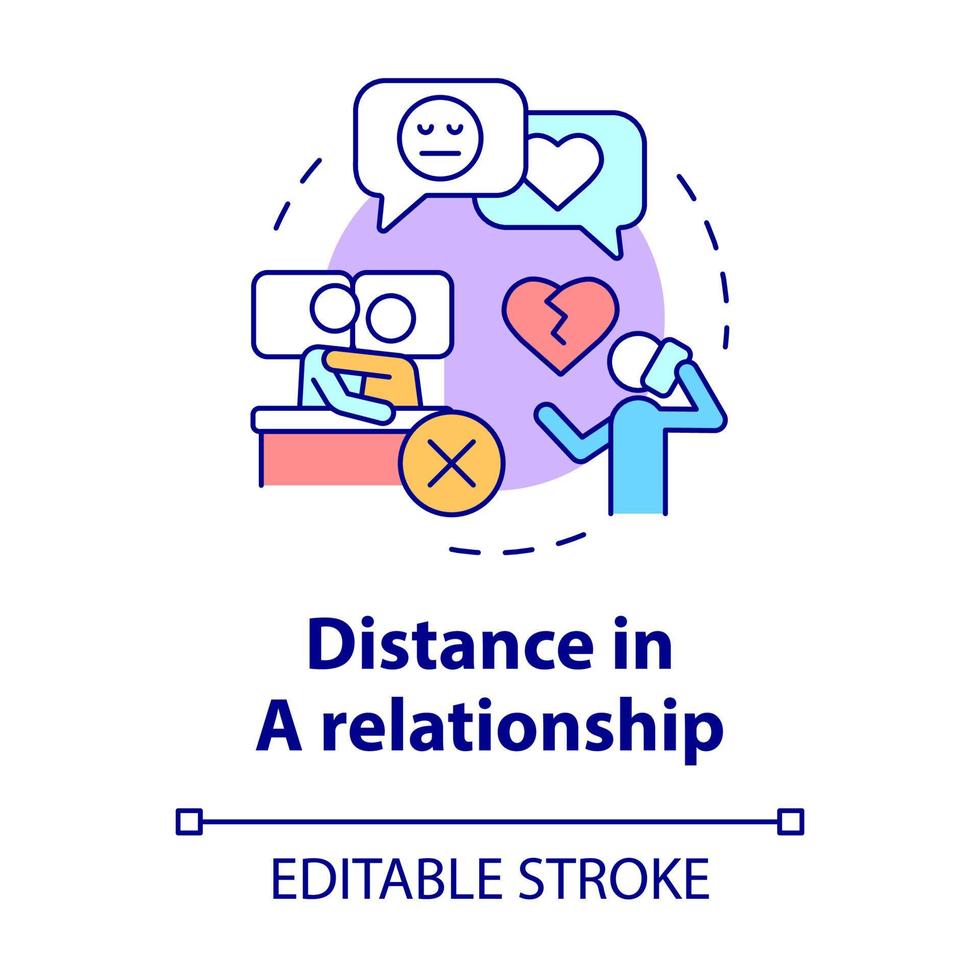 Distance in relationship concept icon. Lack of communication. Divorce reason abstract idea thin line illustration. Isolated outline drawing. Editable stroke. Roboto-Medium, Myriad Pro-Bold fonts used vector