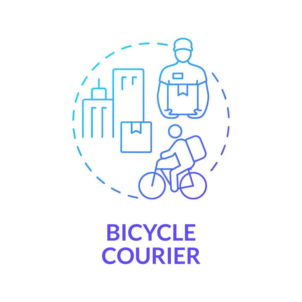 Bicycle courier blue gradient concept icon. Eco friendly option. Starting delivery business abstract idea thin line illustration. Isolated outline drawing. Roboto-Medium, Myriad Pro-Bold fonts used vector