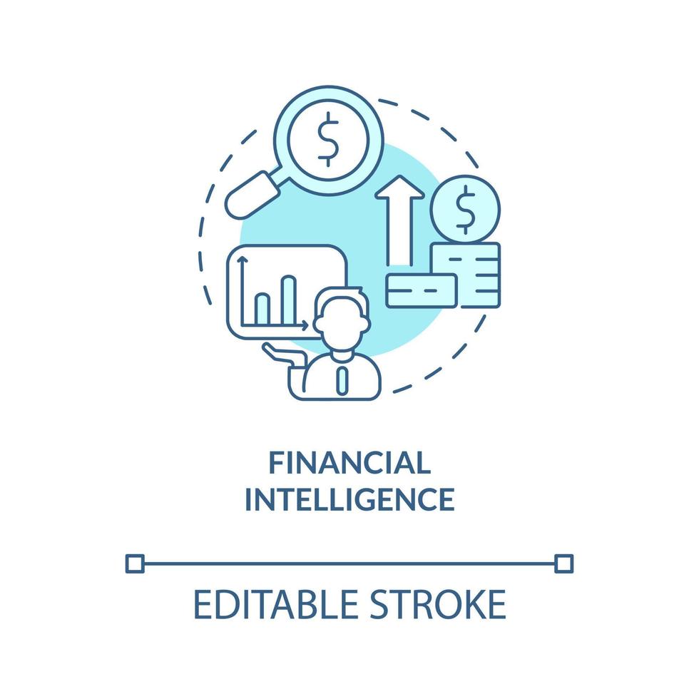 Financial intelligence turquoise concept icon. Business management skills abstract idea thin line illustration. Isolated outline drawing. Editable stroke. Roboto-Medium, Myriad Pro-Bold fonts used vector