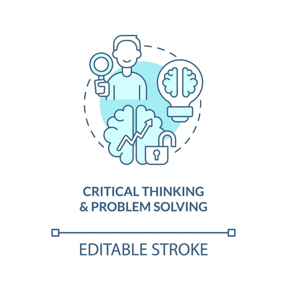 Critical thinking and problem solving turquoise concept icon. Management abstract idea thin line illustration. Isolated outline drawing. Editable stroke. Roboto-Medium, Myriad Pro-Bold fonts used vector