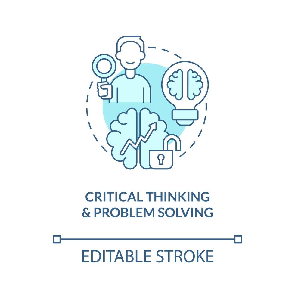 Critical thinking and problem solving turquoise concept icon. Management abstract idea thin line illustration. Isolated outline drawing. Editable stroke. Roboto-Medium, Myriad Pro-Bold fonts used vector