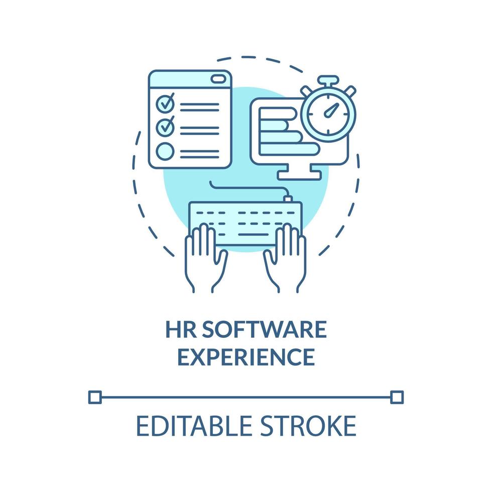 icono de concepto turquesa de la experiencia del software hr. habilidades para recursos humanos idea abstracta ilustración de línea delgada. dibujo de contorno aislado. trazo editable. roboto-medium, innumerables fuentes pro-bold utilizadas vector