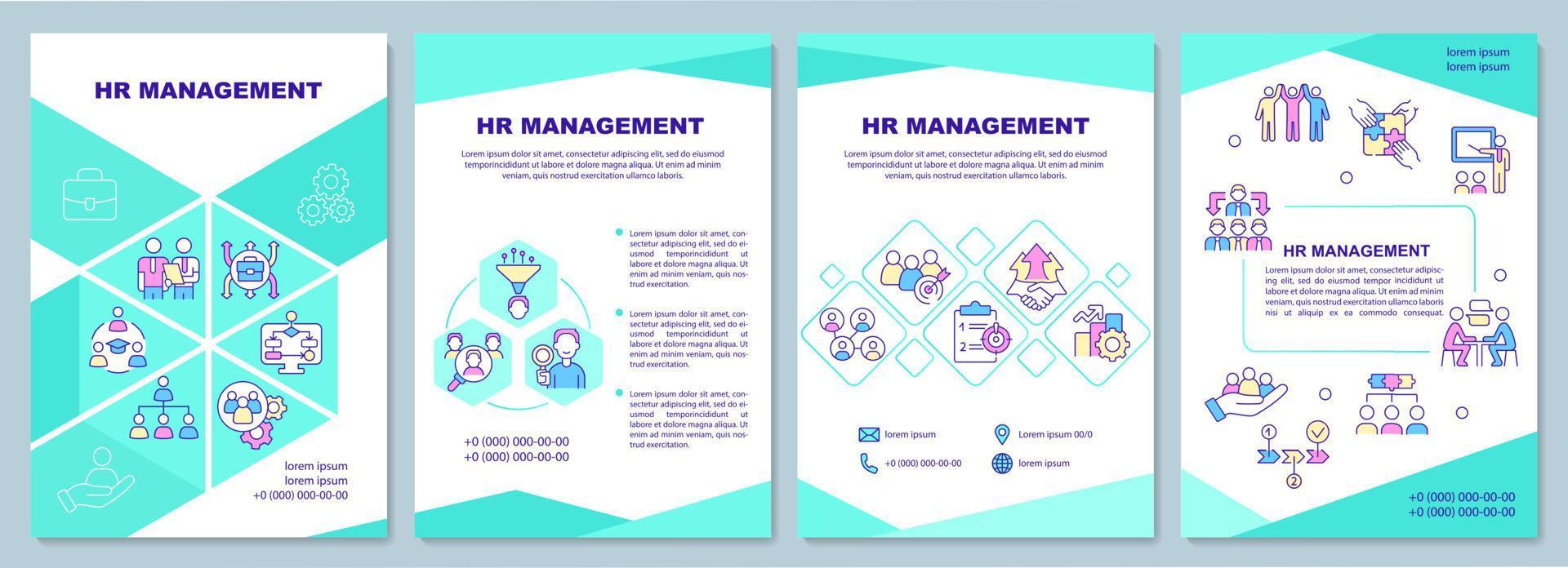 plantilla de folleto de gestión de recursos humanos. proceso de reclutamiento. diseño de impresión de folletos con iconos lineales. diseños vectoriales para presentación, informes anuales, anuncios. arial-black, innumerables fuentes pro-regulares utilizadas vector