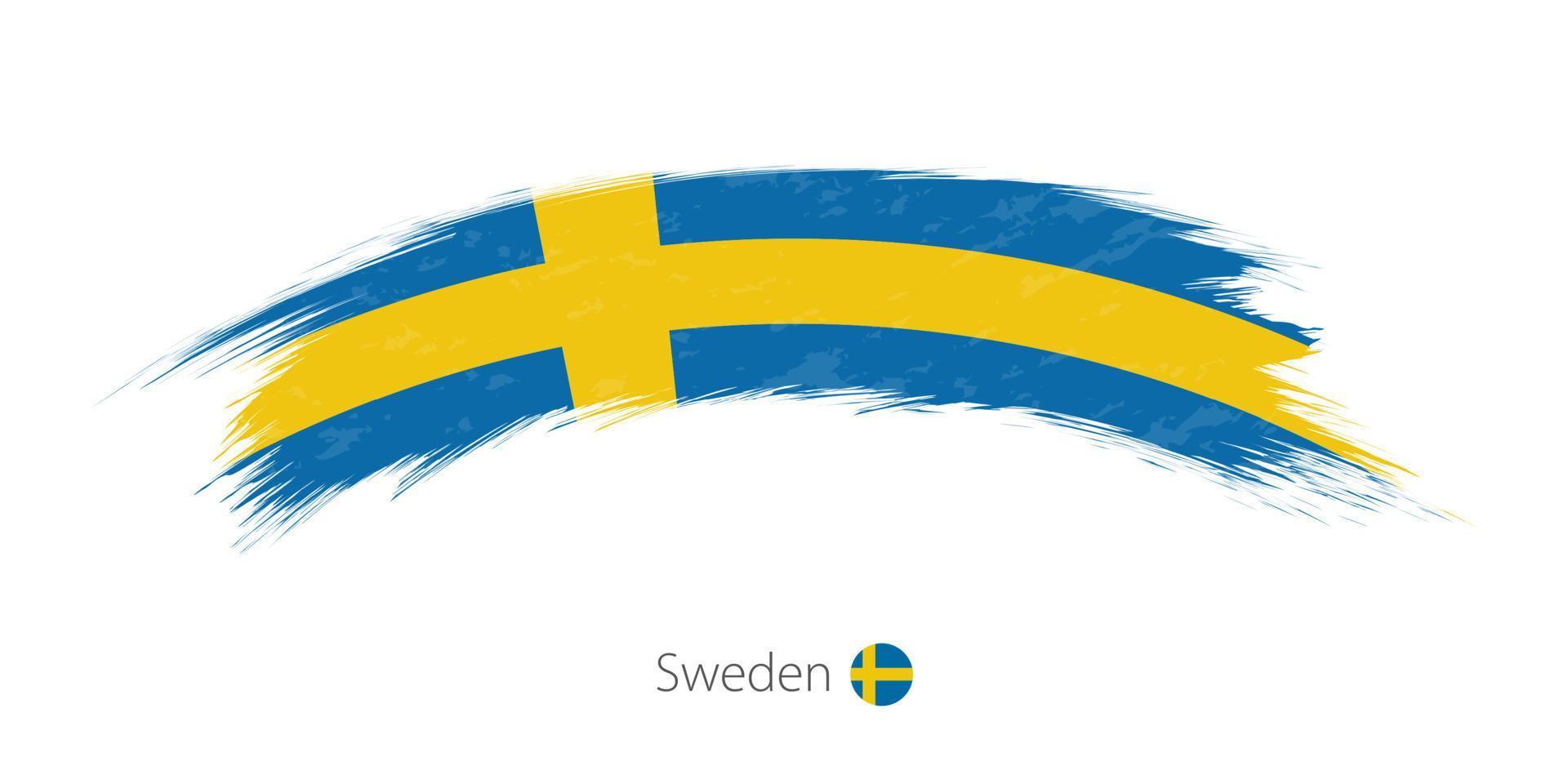 Flag of Sweden in rounded grunge brush stroke. vector