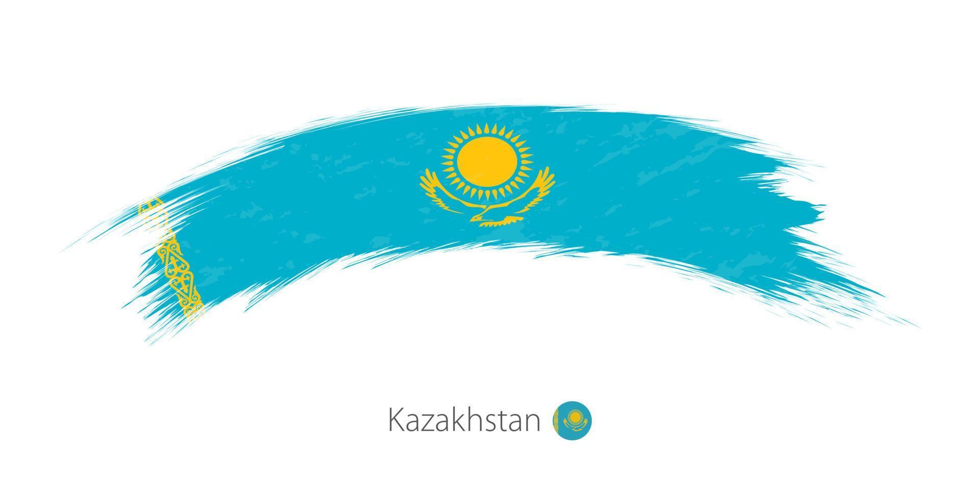 Flag of Kazakhstan in rounded grunge brush stroke. vector