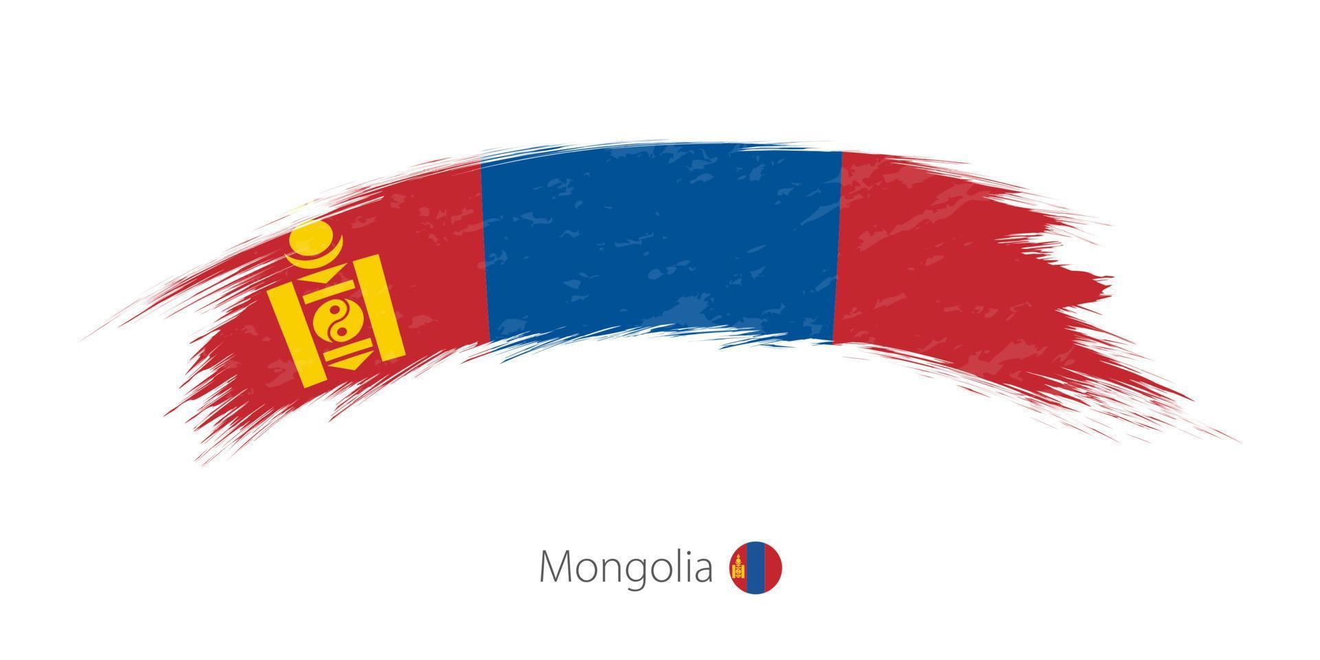 Flag of Mongolia in rounded grunge brush stroke. vector