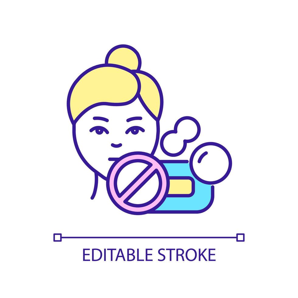 Avoid generic bar soap using RGB color icon. Prevent damage. Safe skincare routine. Beauty and health. Isolated vector illustration. Simple filled line drawing. Editable stroke. Arial font used