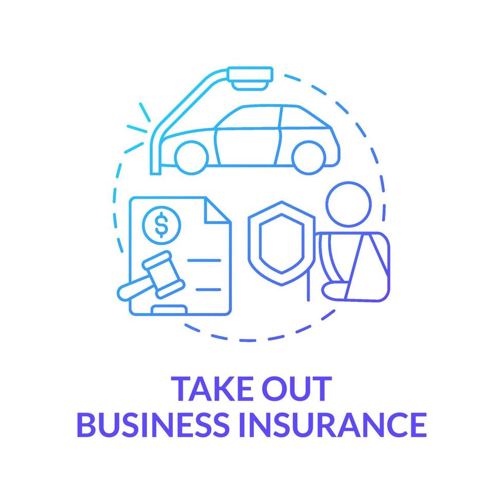 Take out business insurance blue gradient concept icon. Delivery business security abstract idea thin line illustration. Isolated outline drawing. Roboto-Medium, Myriad Pro-Bold fonts used vector