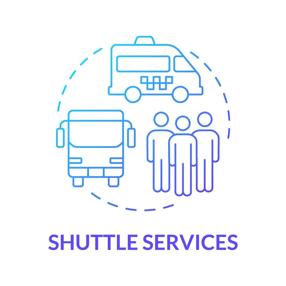 Shuttle services blue gradient concept icon. Airport terminal transportation abstract idea thin line illustration. Isolated outline drawing. Roboto-Medium, Myriad Pro-Bold fonts used vector