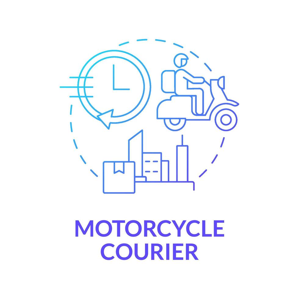 Motorcycle courier blue gradient concept icon. Transport for delivery business abstract idea thin line illustration. Isolated outline drawing. Roboto-Medium, Myriad Pro-Bold fonts used vector