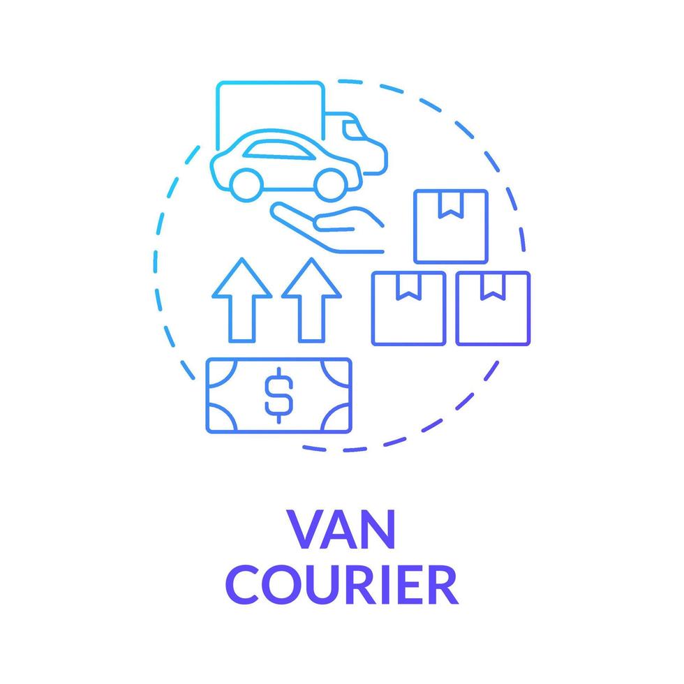 Van courier blue gradient concept icon. Truck shipment. Starting delivery business abstract idea thin line illustration. Isolated outline drawing. Roboto-Medium, Myriad Pro-Bold fonts used vector