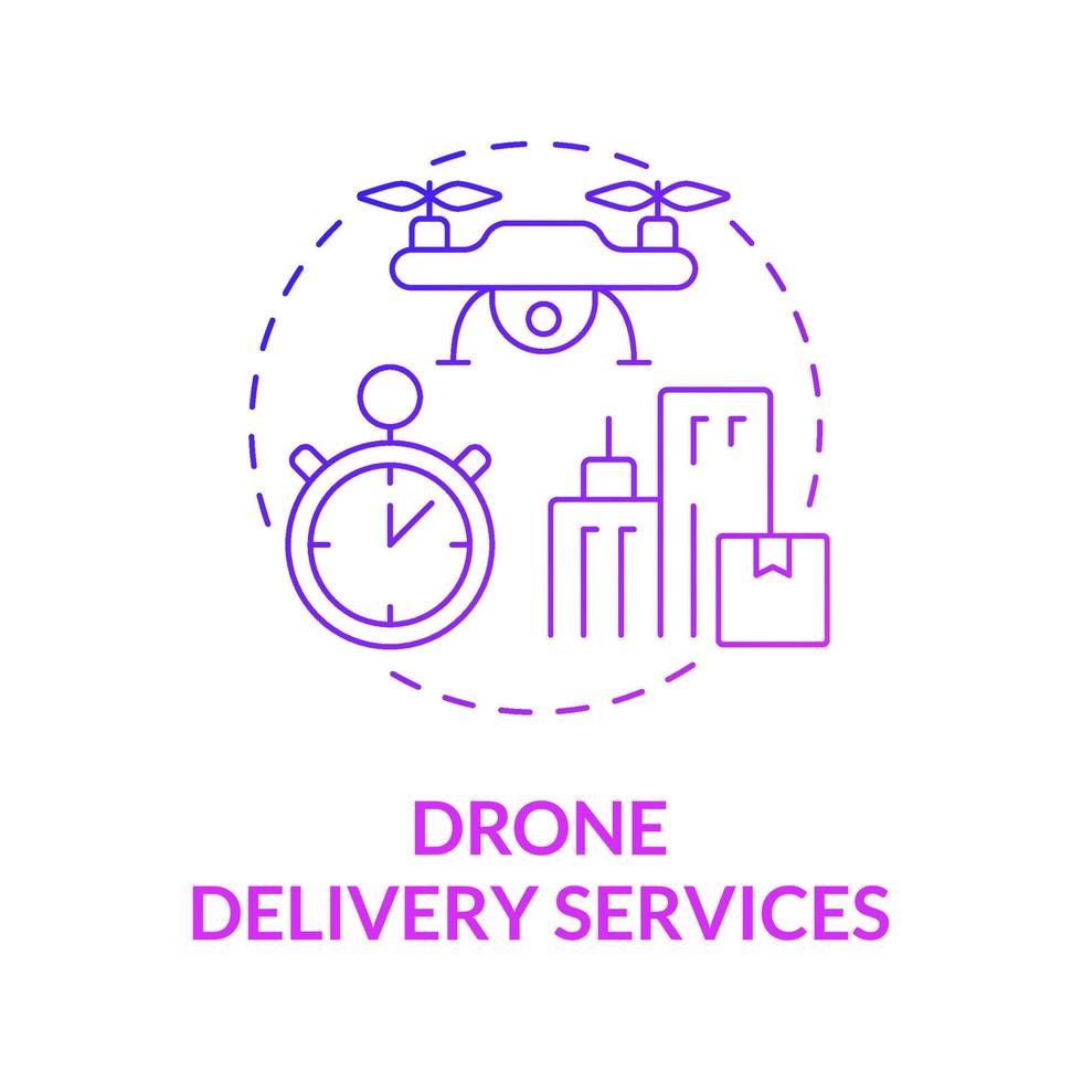 Drone delivery services purple gradient concept icon. Shipping technology and devices abstract idea thin line illustration. Isolated outline drawing. Roboto-Medium, Myriad Pro-Bold fonts used vector