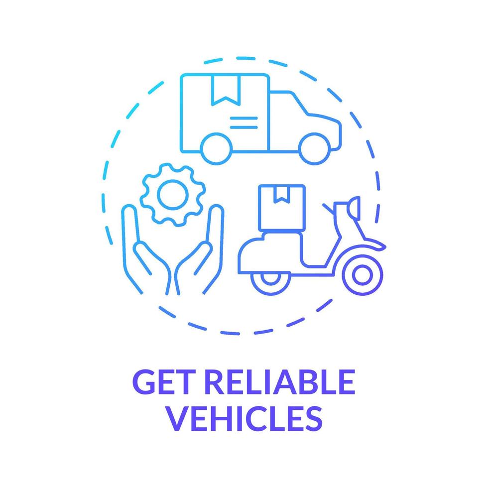 Get reliable vehicles blue gradient concept icon. Freight delivery business abstract idea thin line illustration. Isolated outline drawing. Roboto-Medium, Myriad Pro-Bold fonts used vector
