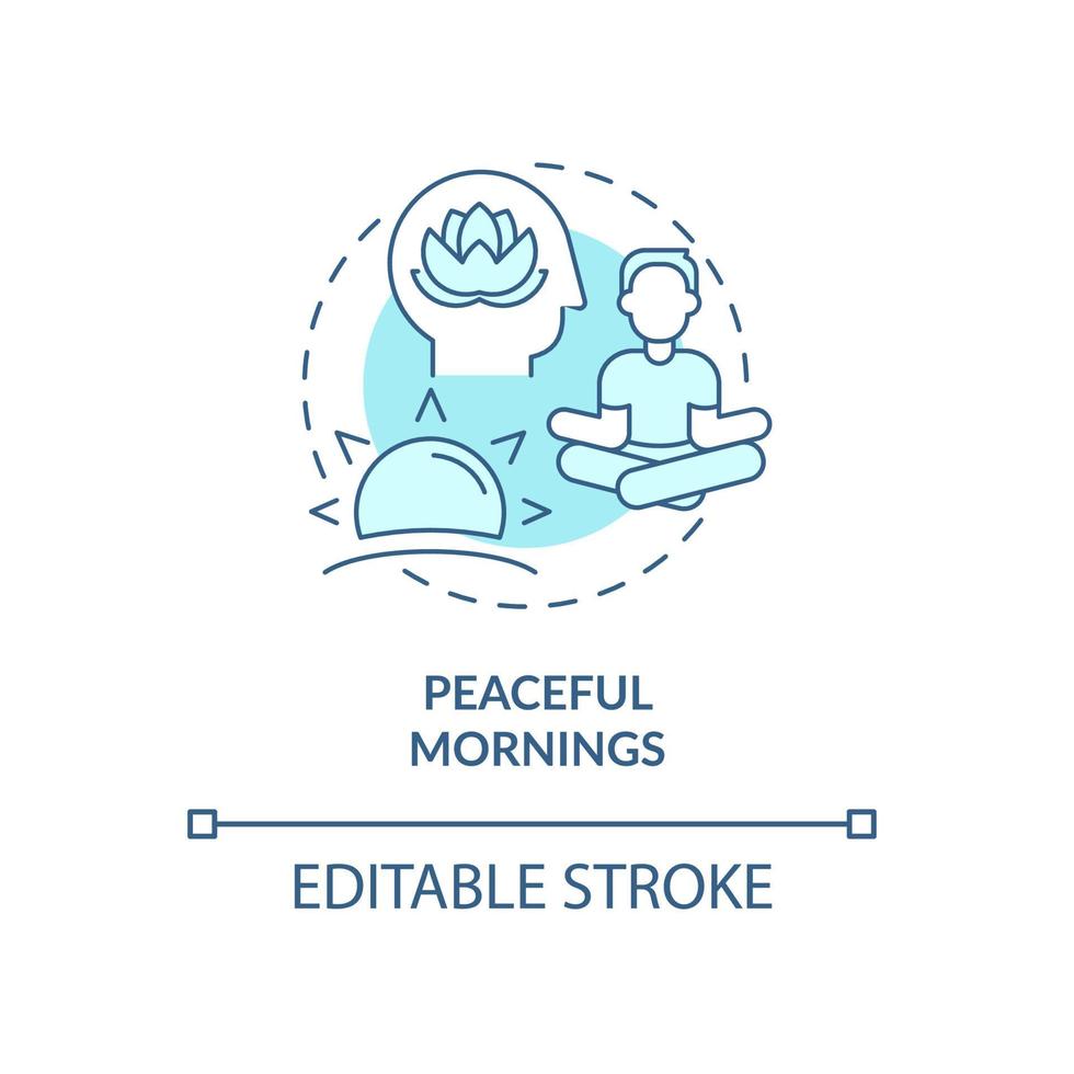 Peaceful morning turquoise concept icon. Healthy habit for mind balance abstract idea thin line illustration. Isolated outline drawing. Editable stroke. Roboto-Medium, Myriad Pro-Bold fonts used vector