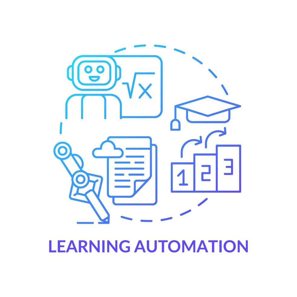 Learning automation blue gradient concept icon. Education technology abstract idea thin line illustration. Isolated outline drawing. Editable stroke. Roboto-Medium, Myriad Pro-Bold fonts used vector