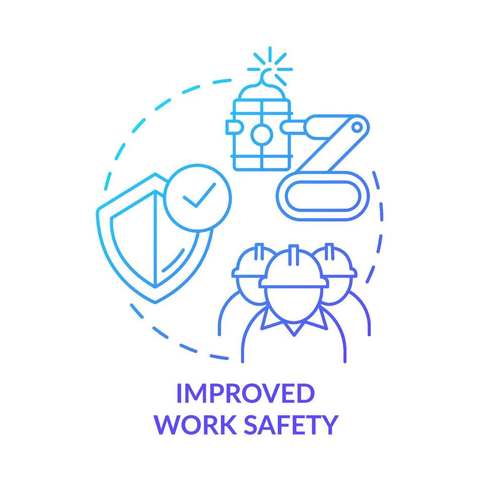 Improved work safety blue gradient concept icon. Industrial automation abstract idea thin line illustration. Isolated outline drawing. Editable stroke. Roboto-Medium, Myriad Pro-Bold fonts used vector