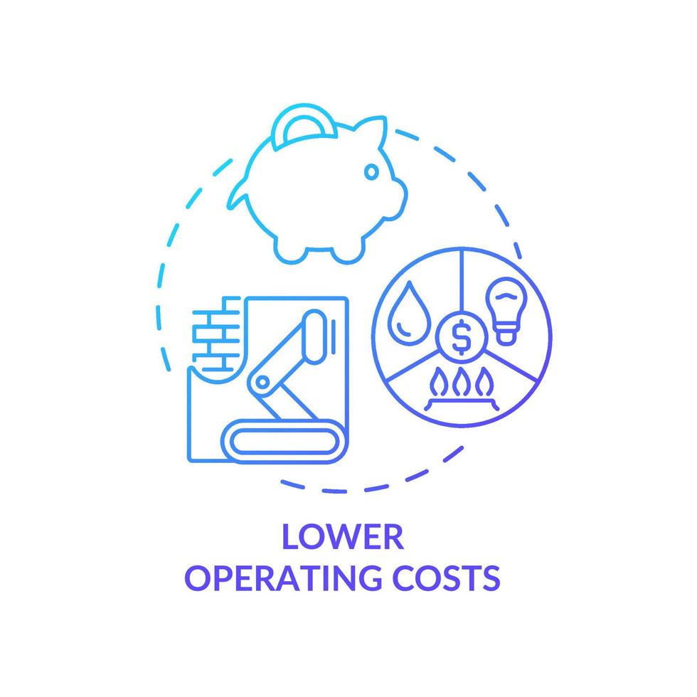 Lower operating costs blue gradient concept icon. Industrial automation abstract idea thin line illustration. Isolated outline drawing. Editable stroke. Roboto-Medium, Myriad Pro-Bold fonts used vector
