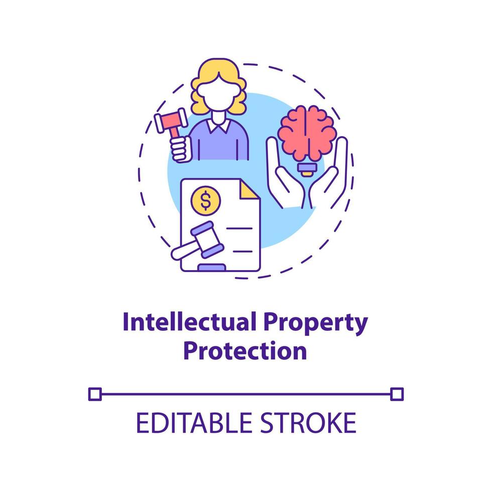 Intellectual property protection concept icon. Corporate insurance abstract idea thin line illustration. Isolated outline drawing. Editable stroke. Roboto-Medium, Myriad Pro-Bold fonts used vector