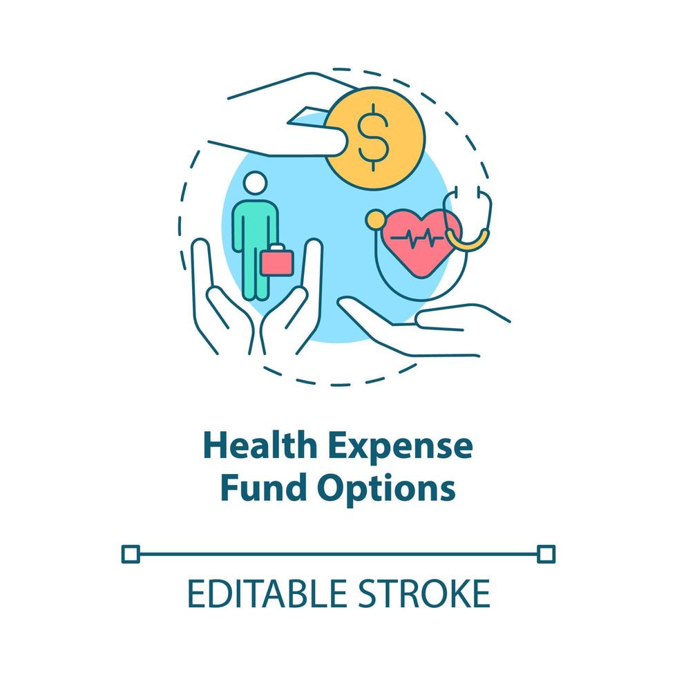 Icono de concepto de opciones de fondo de gastos de salud. seguro corporativo idea abstracta ilustración de línea delgada. dibujo de contorno aislado. trazo editable. roboto-medium, innumerables fuentes pro-bold utilizadas vector