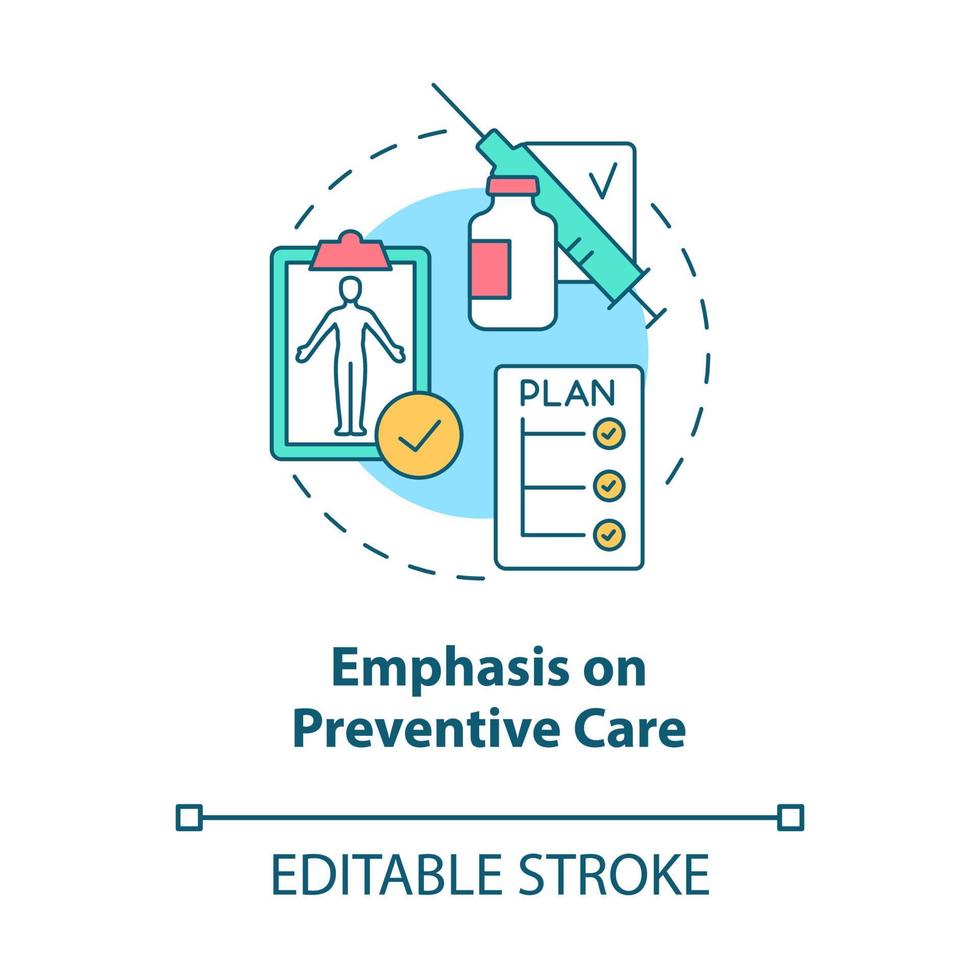 Emphasis on preventive care concept icon. Corporate insurance abstract idea thin line illustration. Isolated outline drawing. Editable stroke. Roboto-Medium, Myriad Pro-Bold fonts used vector