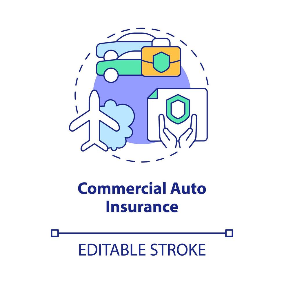 Commercial auto insurance concept icon. Corporate insurance abstract idea thin line illustration. Isolated outline drawing. Editable stroke. Roboto-Medium, Myriad Pro-Bold fonts used vector