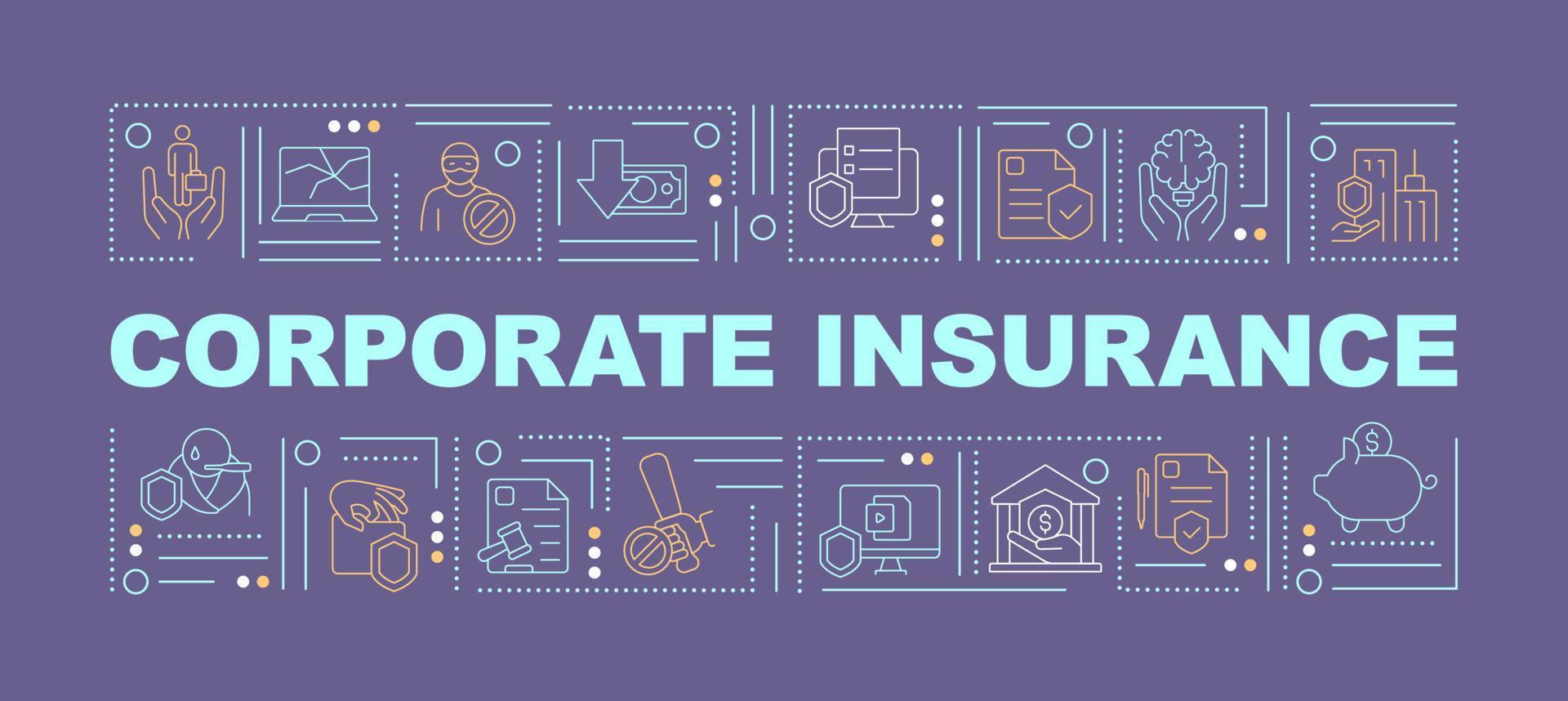 Corporate insurance word concepts violet banner. Business assurance. Infographic with linear icon on background. Isolated typography. Vector outline color illustration with text. Arial-Black font used