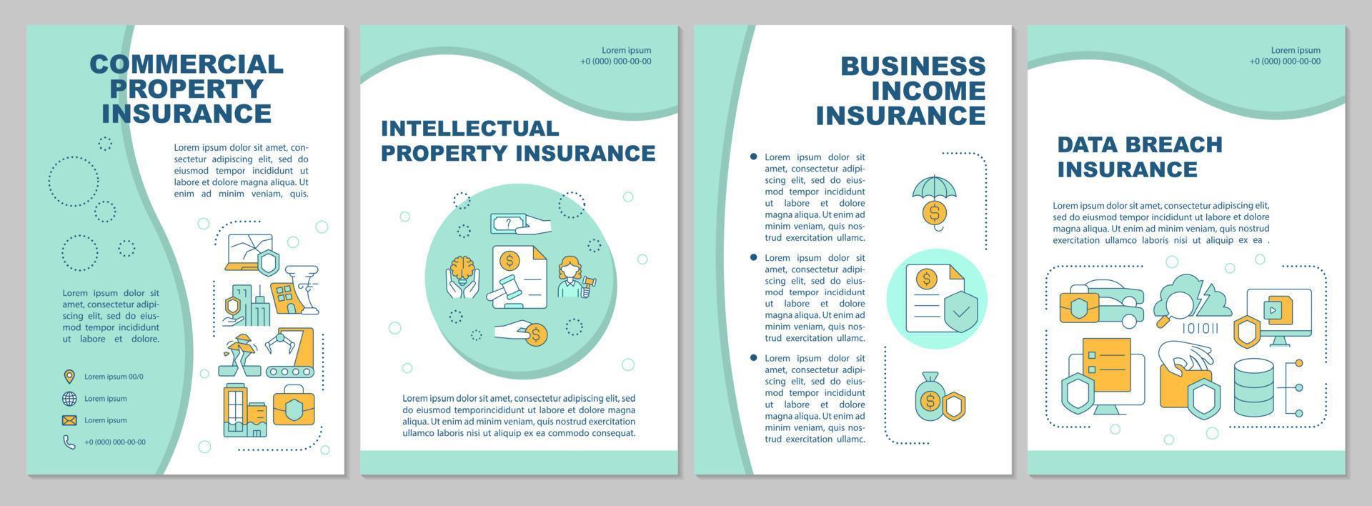 Commercial property insurance mint brochure template. Corporate finance. Booklet print design with linear icon. Vector layout for presentation, annual report, ads. Arial, Myriad Pro-Regular fonts used