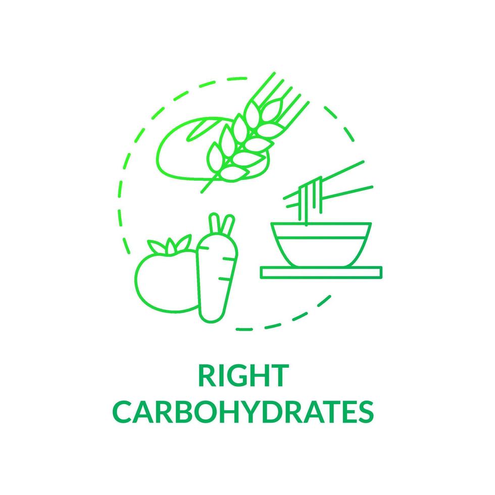 Right carbohydrates green gradient concept icon. Fit lifestyle healthy ration abstract idea thin line illustration. Isolated outline drawing. Roboto-Medium, Myriad Pro-Bold fonts used vector