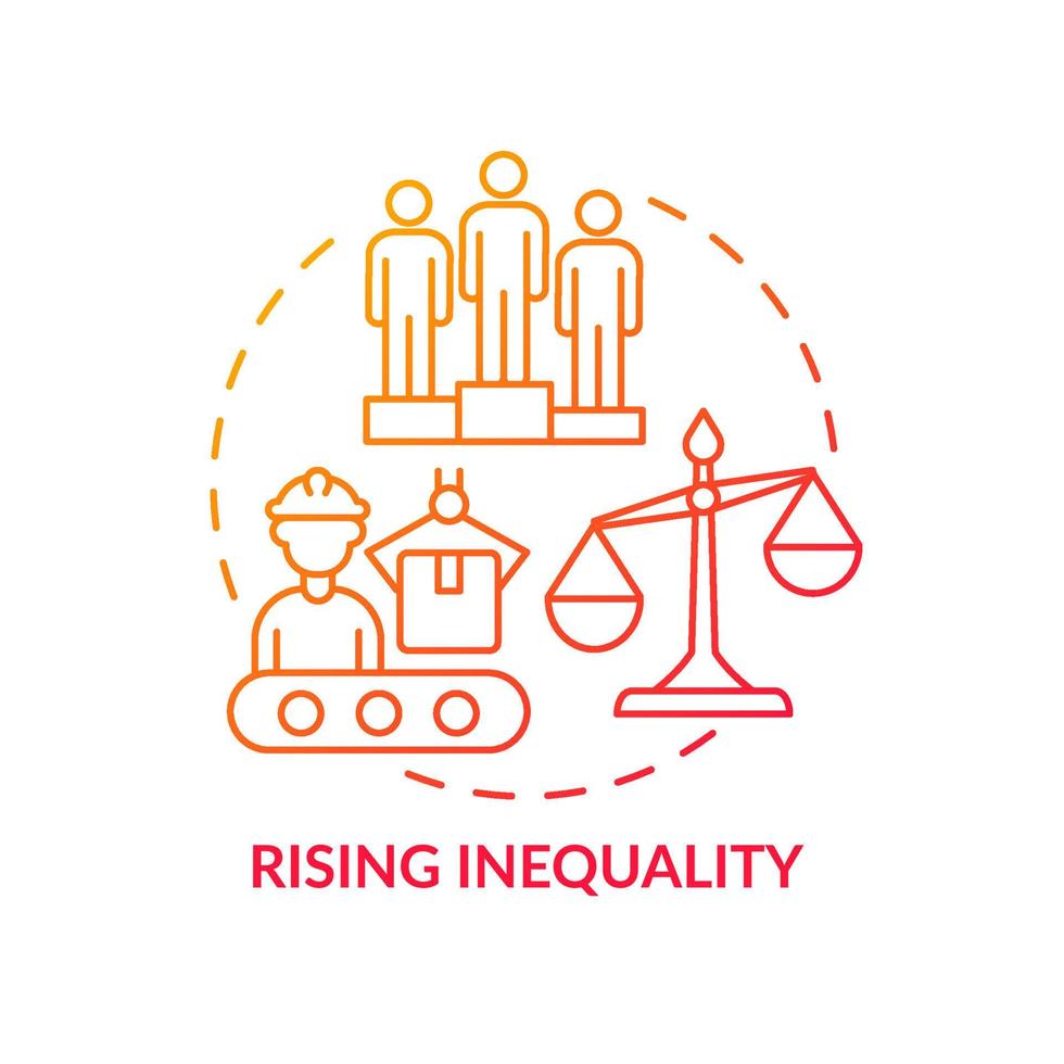 Rising inequality red gradient concept icon. Negative impact of automation abstract idea thin line illustration. Isolated outline drawing. Editable stroke. Roboto-Medium, Myriad Pro-Bold fonts used vector