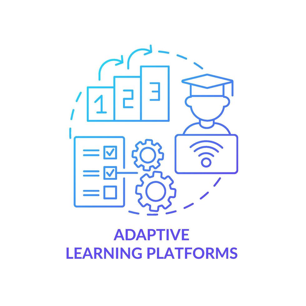 Adaptive learning platforms blue gradient concept icon. Software for students abstract idea thin line illustration. Isolated outline drawing. Editable stroke. Roboto-Medium, Myriad Pro-Bold fonts used vector