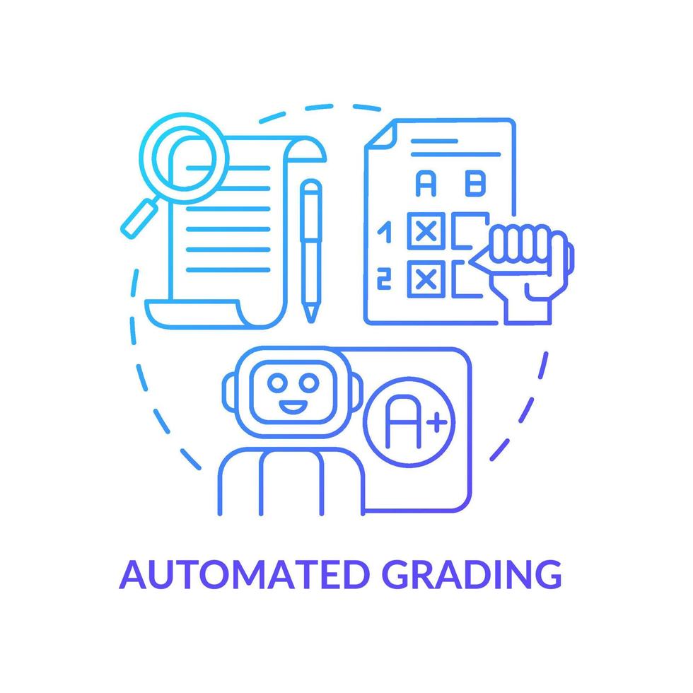Automated grading blue gradient concept icon. Evaluating student process. Abstract idea thin line illustration. Isolated outline drawing. Editable stroke. Roboto-Medium, Myriad Pro-Bold fonts used vector