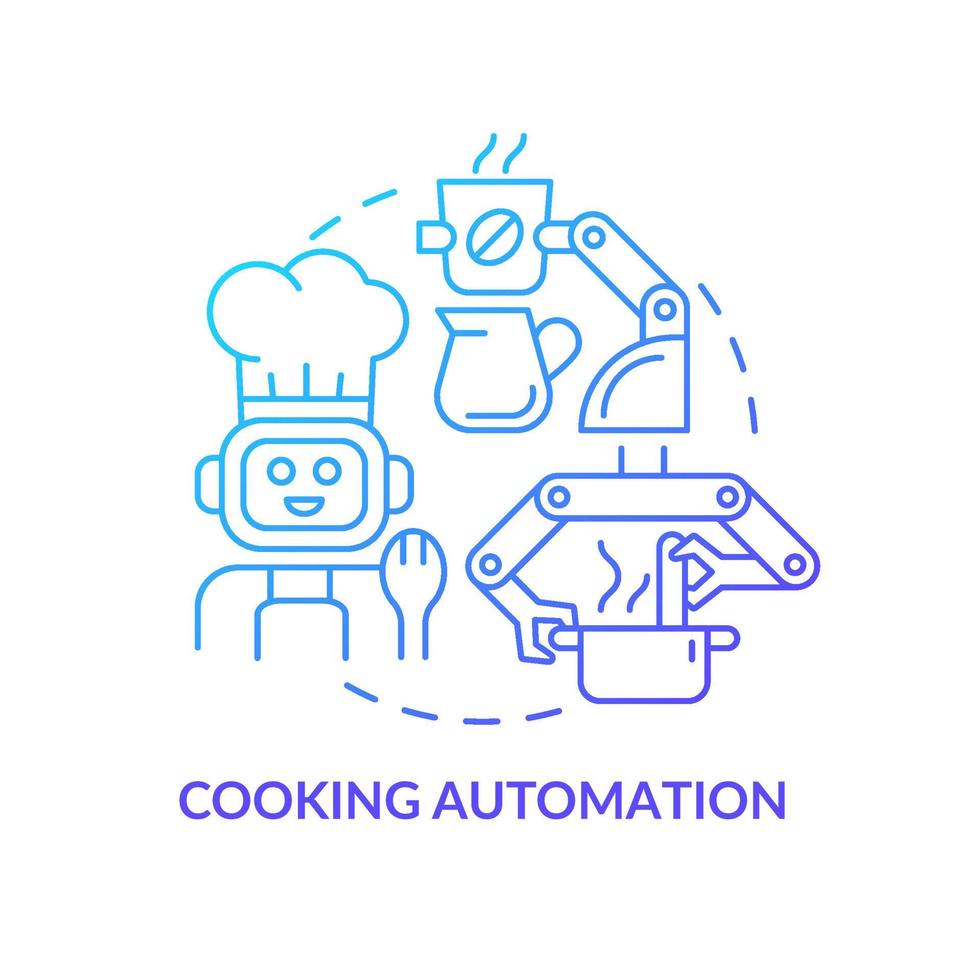 Cooking automation blue gradient concept icon. Technology and innovation. Abstract idea thin line illustration. Isolated outline drawing. Editable stroke. Roboto-Medium, Myriad Pro-Bold fonts used vector