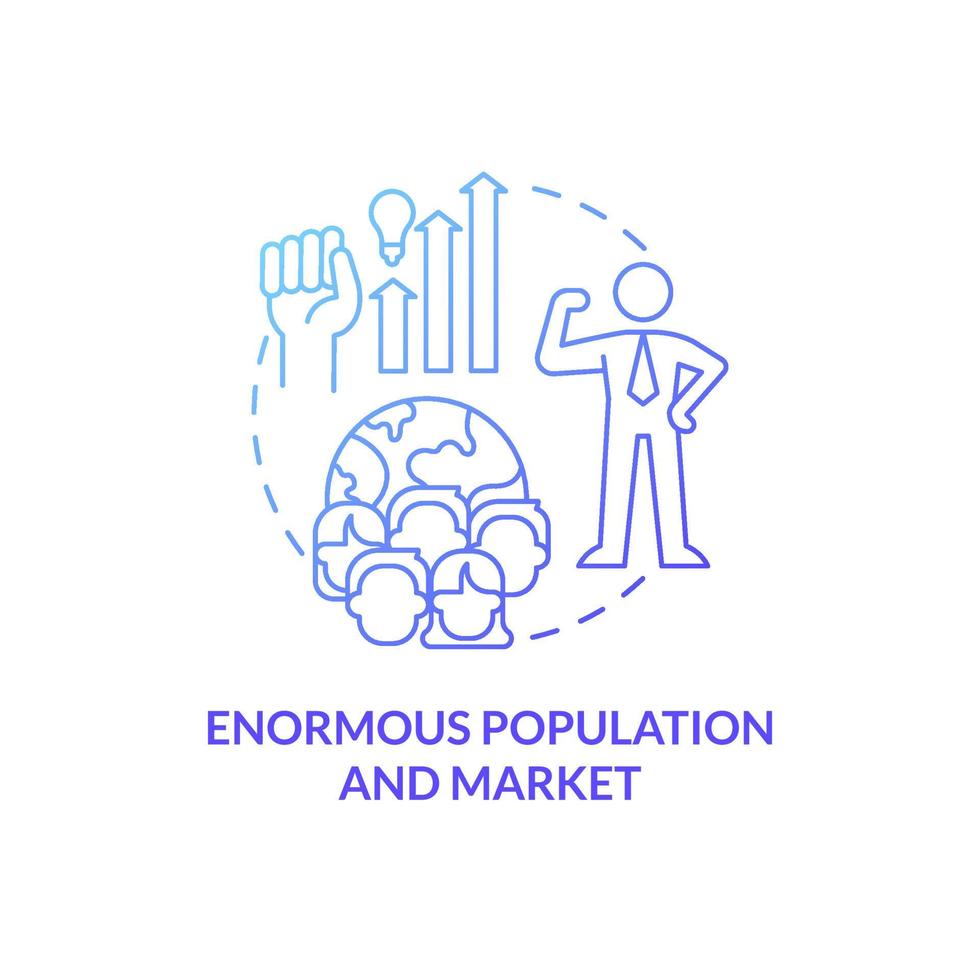 Enormous population and market blue gradient concept icon. Attracting international businesses abstract idea thin line illustration. Isolated outline drawing. Roboto-Medium, Myriad Pro-Bold fonts used vector