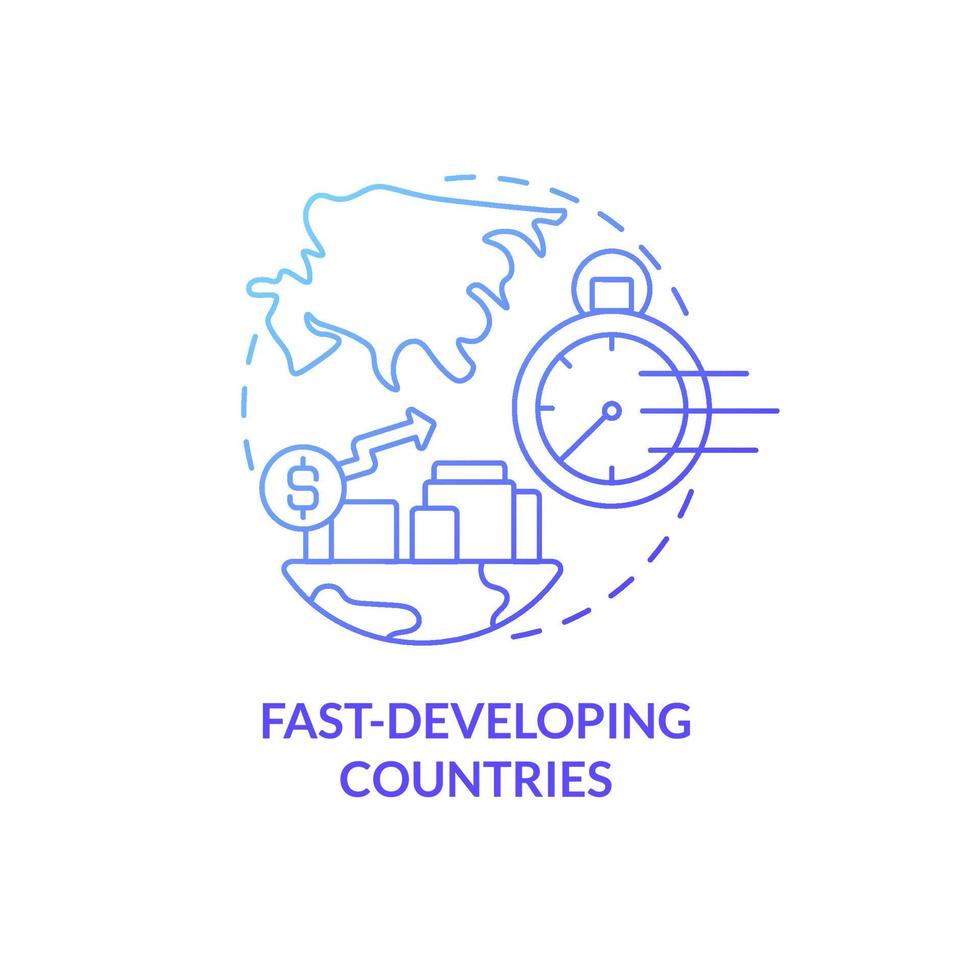 Fast-developing countries blue gradient concept icon. Rapid urbanization abstract idea thin line illustration. High-growth economy. Isolated outline drawing. Roboto-Medium, Myriad Pro-Bold fonts used vector