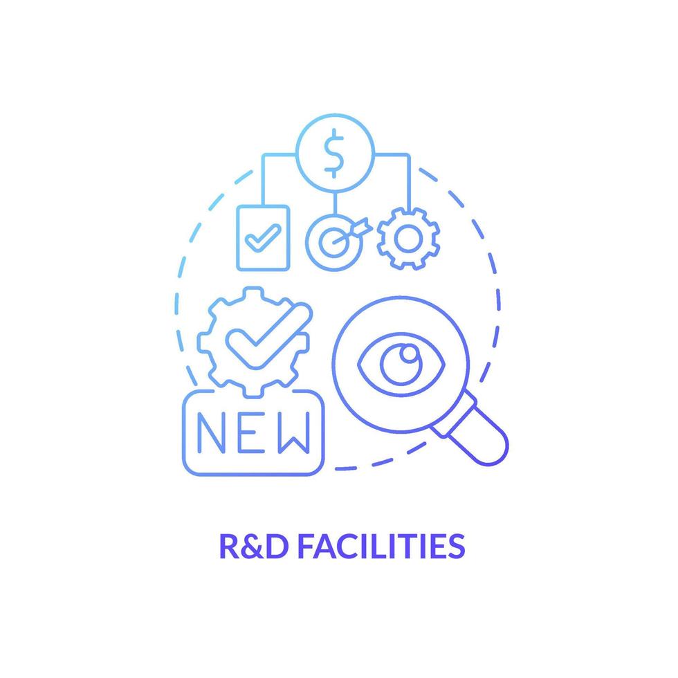 Research and development facilities blue gradient concept icon. Business environment in India abstract idea thin line illustration. Isolated outline drawing. Roboto-Medium, Myriad Pro-Bold fonts used vector