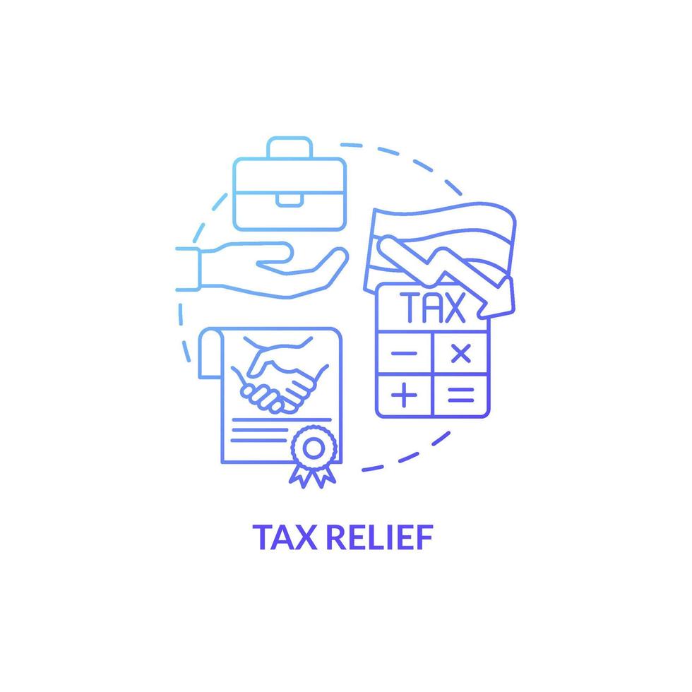 Tax relief blue gradient concept icon. Business incentive in India abstract idea thin line illustration. Tax exemption. Isolated outline drawing. Roboto-Medium, Myriad Pro-Bold fonts used vector