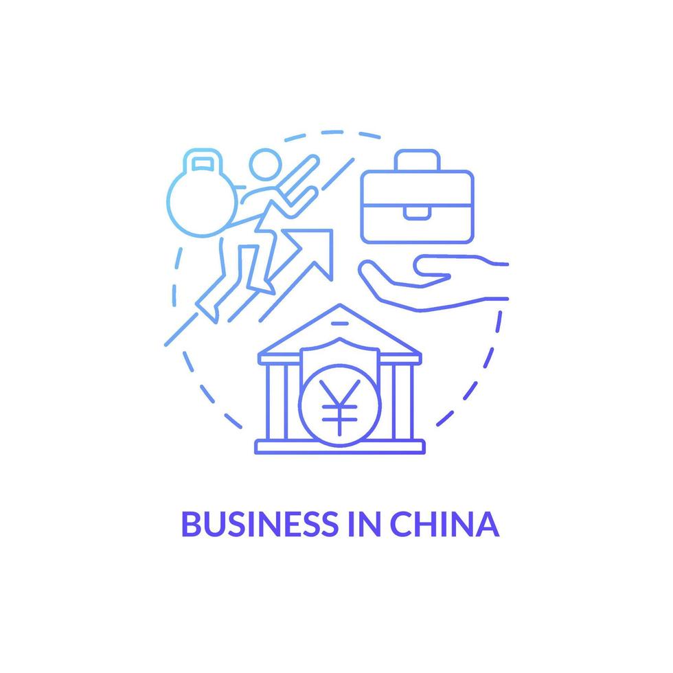 Business in China blue gradient concept icon. Country with business-friendly environment abstract idea thin line illustration. Isolated outline drawing. Roboto-Medium, Myriad Pro-Bold fonts used vector