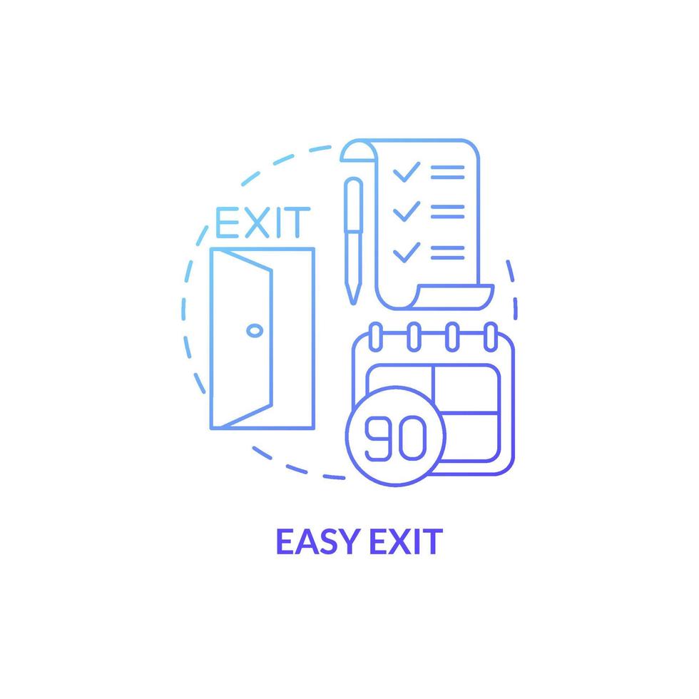 Easy exit blue gradient concept icon. Business incentive in India abstract idea thin line illustration. Planning exit strategy. Isolated outline drawing. Roboto-Medium, Myriad Pro-Bold fonts used vector