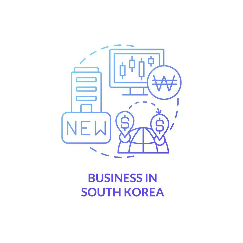 negocio en corea del sur icono de concepto de gradiente azul. empresas de reubicación idea abstracta ilustración de línea delgada. país para los negocios. dibujo de contorno aislado. roboto-medium, innumerables fuentes pro-bold utilizadas vector